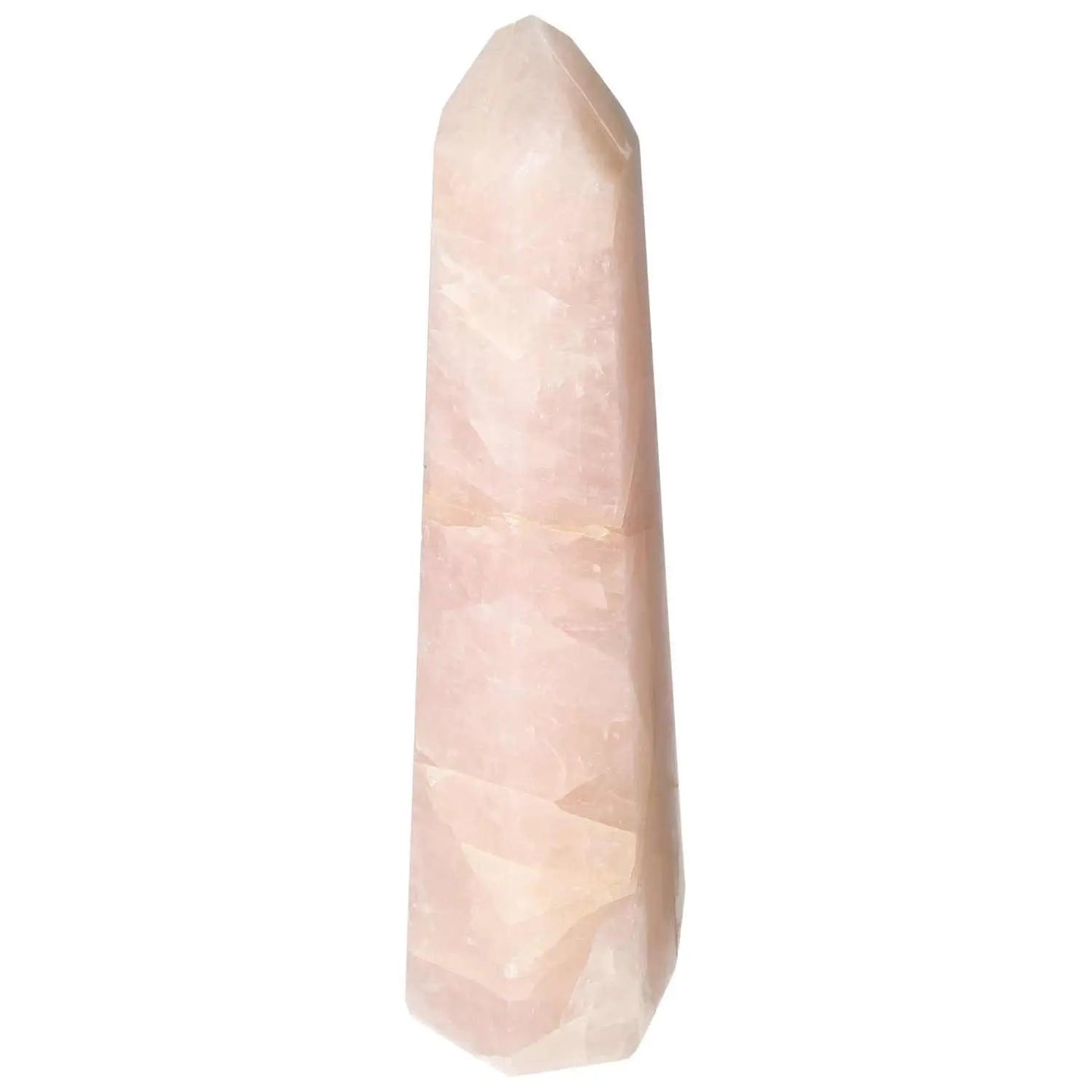 Polished Rose Quartz Obelisk by Sylvia Crystals, showcasing premium pink quartz craftsmanship and elegance.