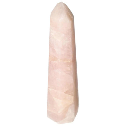 Polished Rose Quartz Obelisk by Sylvia Crystals, showcasing premium pink quartz craftsmanship and elegance.