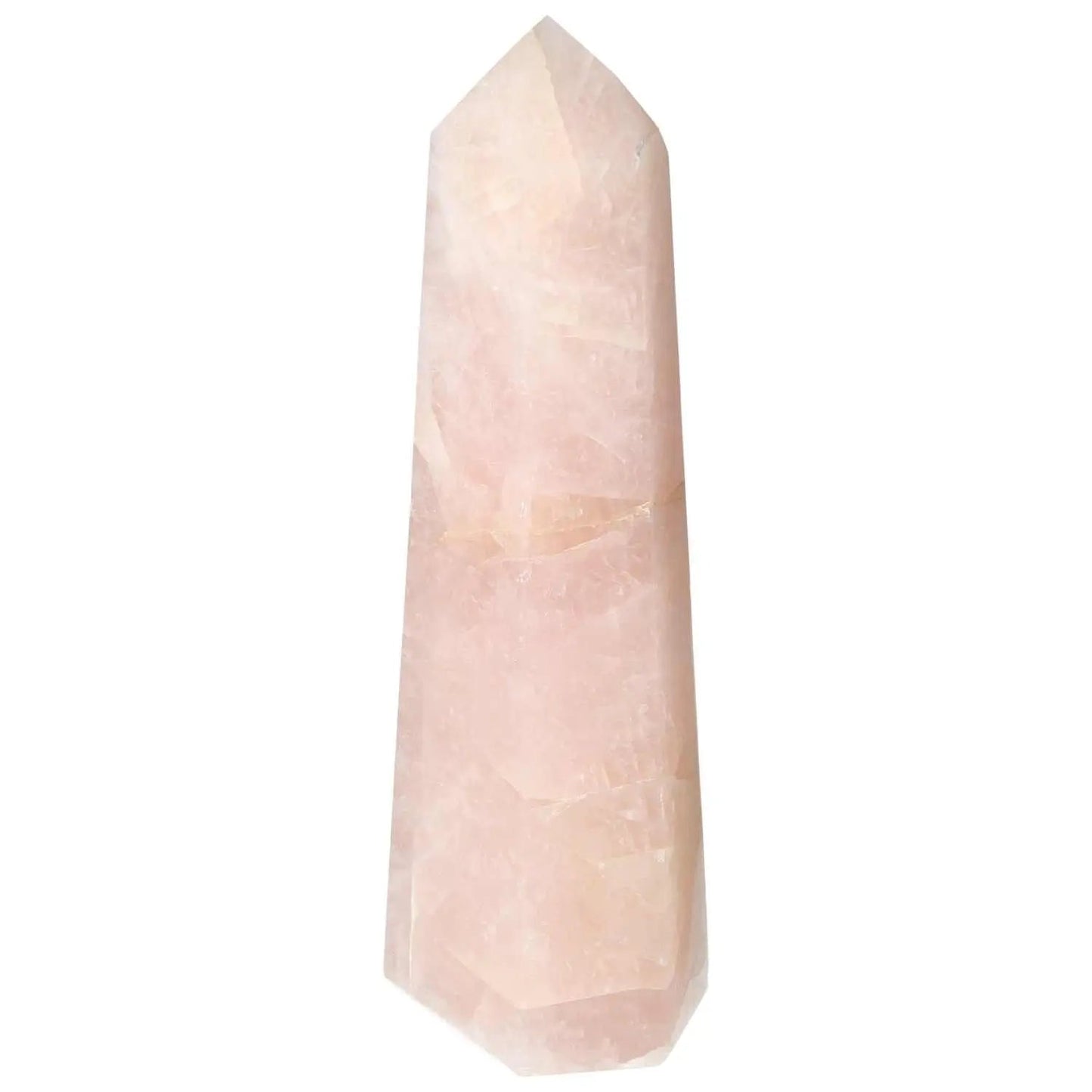 Polished Rose Quartz Obelisk from Sylvia Crystals, showcasing pink quartz with elegant craftsmanship.