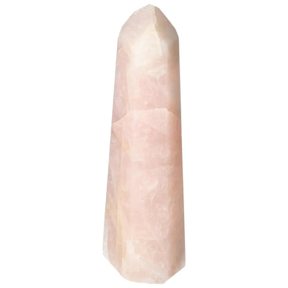 Polished Rose Quartz Obelisk from Sylvia Crystals, showcasing handpicked craftsmanship and elegant transformative power.