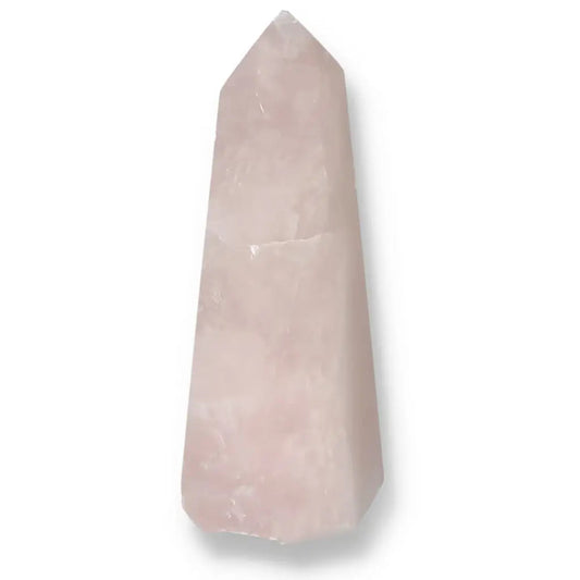 Polished Rose Quartz Obelisk displaying natural beauty and elegance, from Sylvia Crystals. Ideal for spiritual well-being and luxury decor.