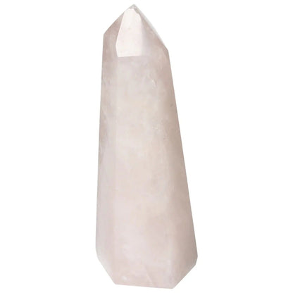 Polished Rose Quartz Obelisk, luxurious decorative crystal, promoting spiritual well-being, by Sylvia Crystals.