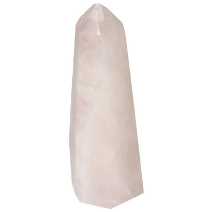 Polished Rose Quartz Obelisk from Sylvia Crystals, symbolizing natural beauty and elegance for spiritual well-being and luxury decor.