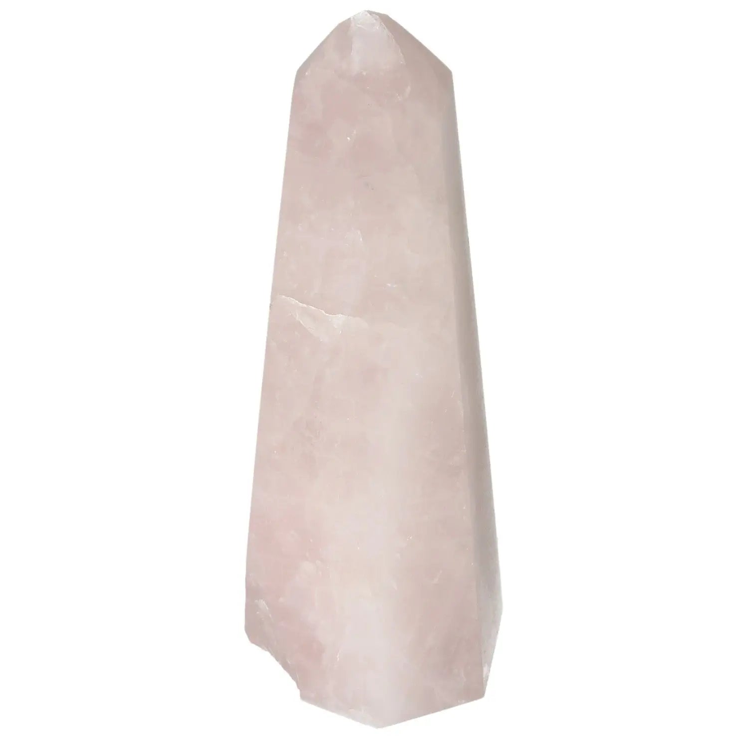 Polished Pink Quartz Obelisk by Sylvia Crystals, embodying natural beauty and spiritual well-being.