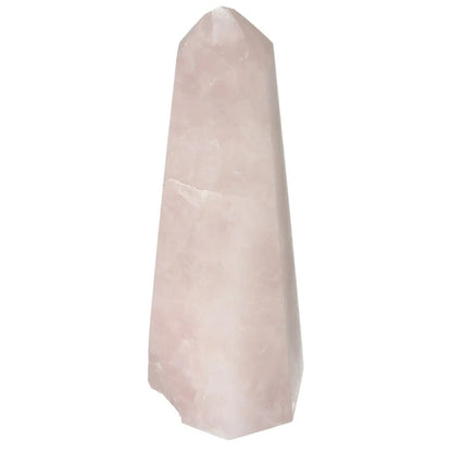 Polished Pink Quartz Obelisk by Sylvia Crystals, embodying natural beauty and spiritual well-being.