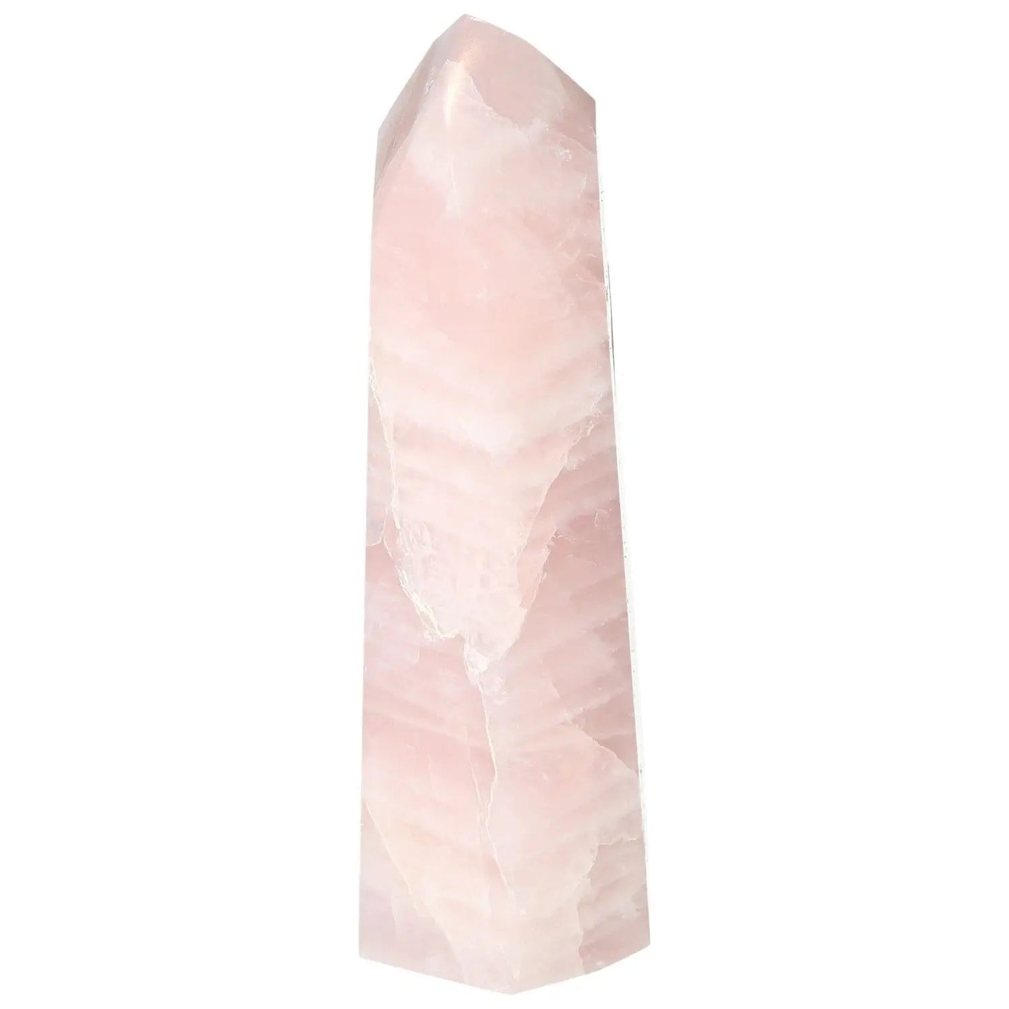 Polished Rose Quartz Obelisk displaying elegant and spiritual beauty, handpicked by Sylvia Crystals for luxury and harmonious energy.