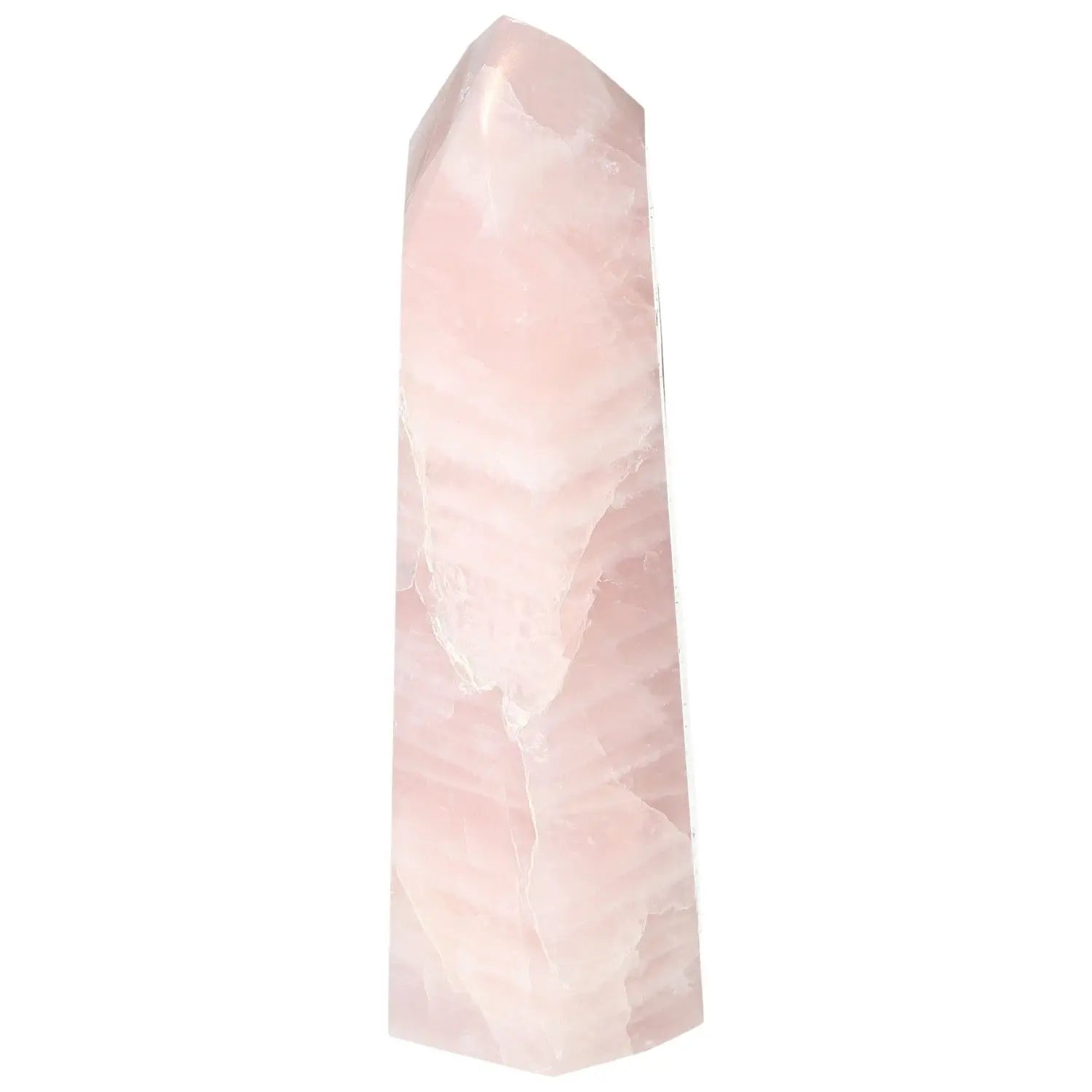 Polished Rose Quartz Obelisk displaying elegant and spiritual beauty, handpicked by Sylvia Crystals for luxury and harmonious energy.