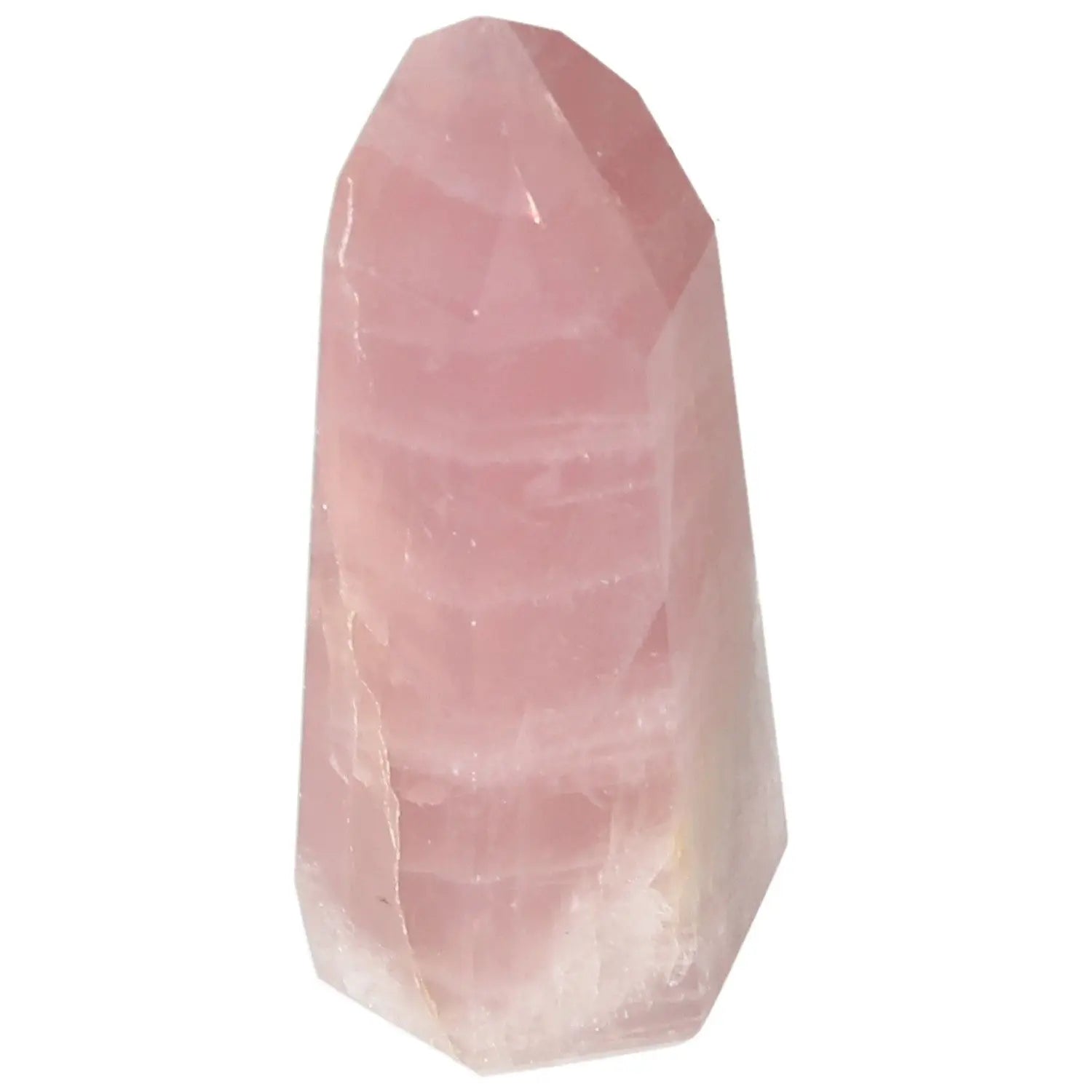 Polished rose quartz obelisk with gentle pink hue, enhancing love and emotional healing by Sylvia Crystals.