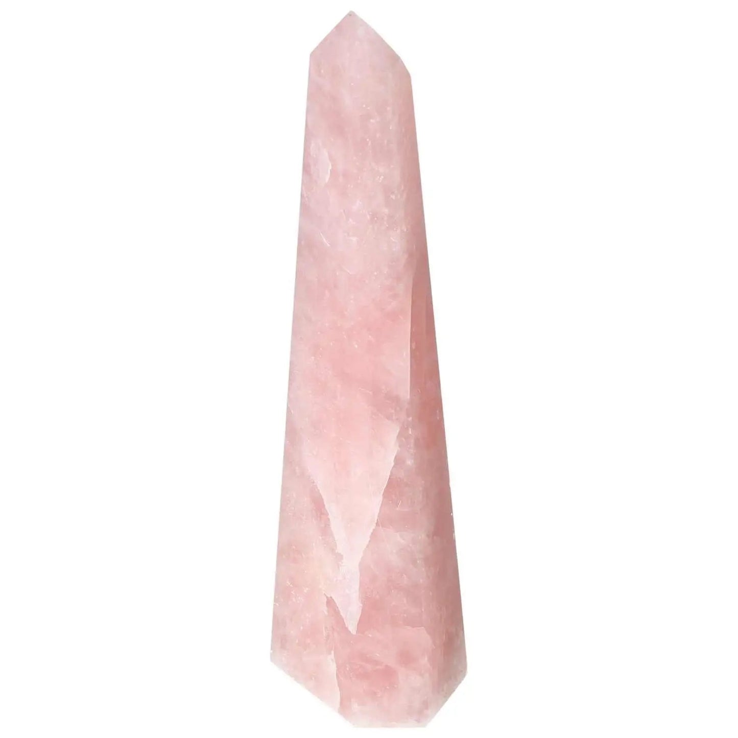 Polished Rose Quartz Obelisk by Sylvia Crystals, pink crystal for luxury and inner peace, symbol of harmony and natural beauty.
