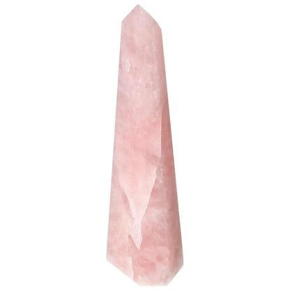 Polished Rose Quartz Obelisk by Sylvia Crystals, pink crystal for luxury and inner peace, symbol of harmony and natural beauty.