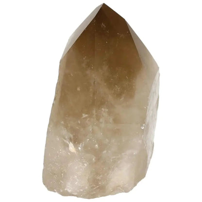 Polished smoky quartz point crystal offering grounding and emotional balance from Sylvia Crystals, known for luxury and spiritual depth.