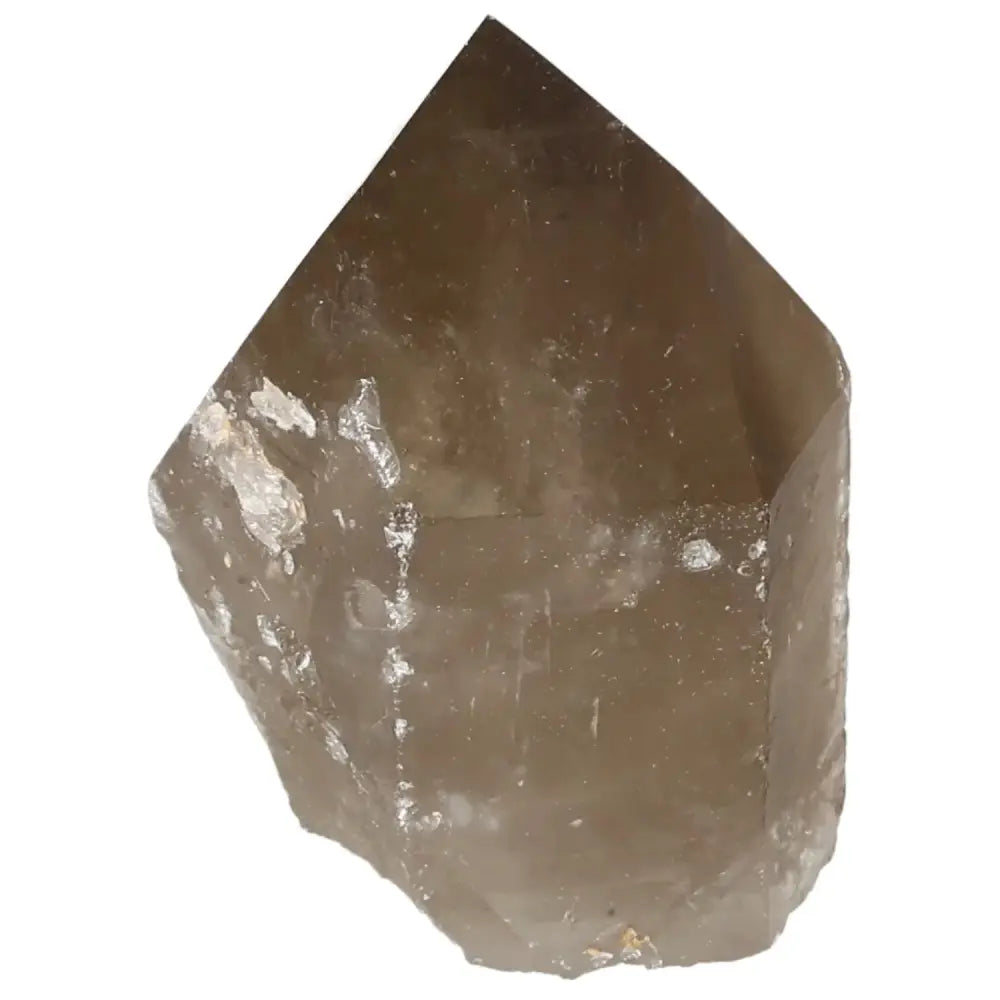 Polished Smoky Quartz Point crystal by Sylvia Crystals, a luxurious piece promoting grounding and emotional balance.