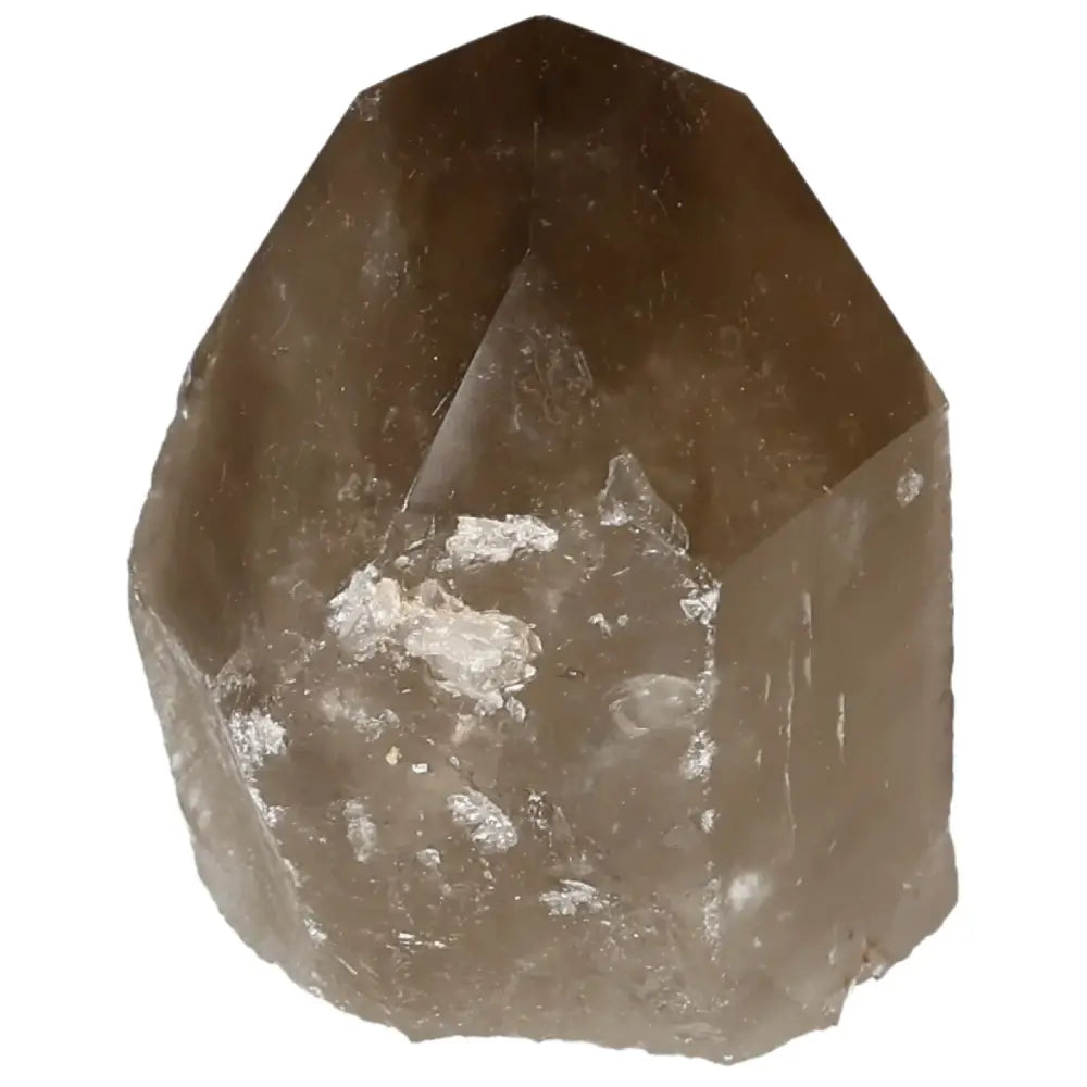 Polished Smoky Quartz Point crystal for grounding and protection by Sylvia Crystals, luxury decor promoting emotional balance.