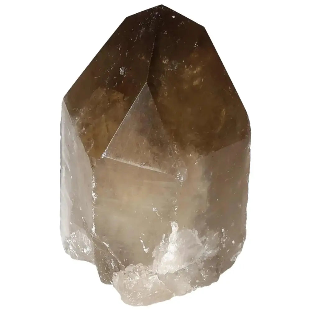 Polished smoky quartz point crystal from Sylvia Crystals showcasing its elegant and mystical grounding properties.