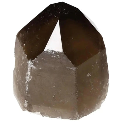 Polished Smoky Quartz Point crystal from Sylvia Crystals, offering spiritual grounding and protection against negative energies.