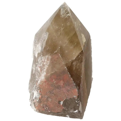 Polished smoky quartz point crystal with grounding properties, offered by Sylvia Crystals, combining elegance with spiritual energy.