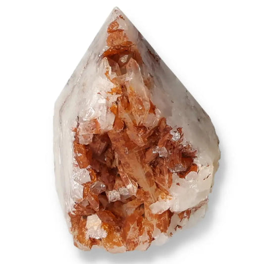 Polished Tangerine Quartz Point with vibrant hue and premium quality from Sylvia Crystals, showcasing natural beauty and energy.
