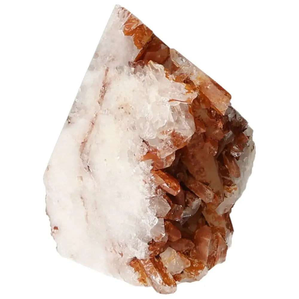 Polished Tangerine Quartz Point crystal from Sylvia Crystals, showcasing vibrant tangerine hues and premium craftsmanship.