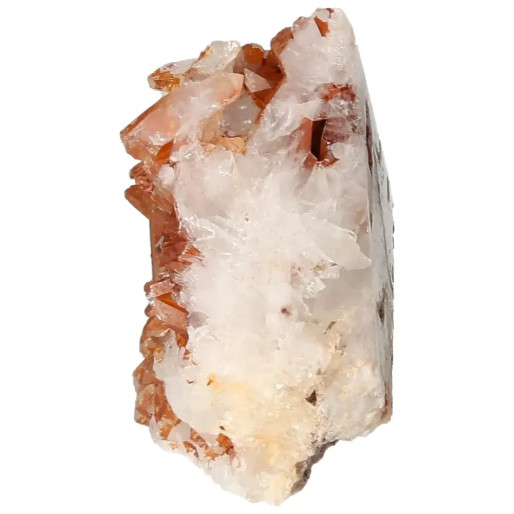 Polished Tangerine Quartz Point from Sylvia Crystals with vibrant hue and premium quality.