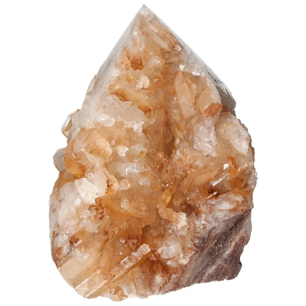 Polished Tangerine Quartz Point with vibrant color and glossy finish from Sylvia Crystals, ideal for meditation or decoration.