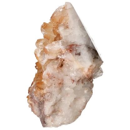 Polished Tangerine Quartz Point with iron inclusions and glossy finish from Sylvia Crystals, ideal for decor or meditation.