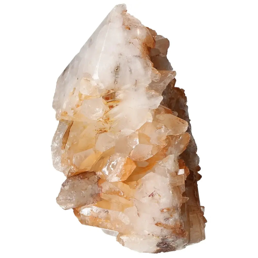 Polished Tangerine Quartz Point with tangerine hues and sleek finish, ideal for meditation spaces, from Sylvia Crystals.