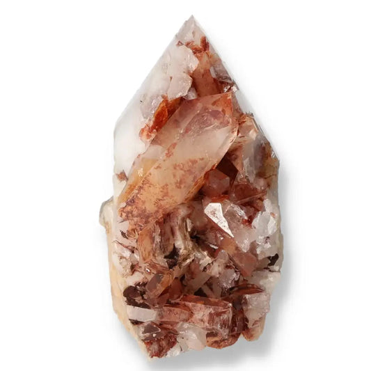 Polished Tangerine Quartz Point radiating vibrant hue from Sylvia Crystals, symbolizing creativity and vitality, with a luxurious finish.