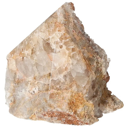 Rough quartz mineral specimen with natural textures and earthy tones.
