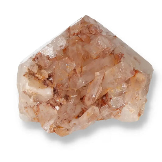 Polished Tangerine Quartz Point with vibrant hematite inclusions, showcasing a striking tangerine color from Sylvia Crystals.