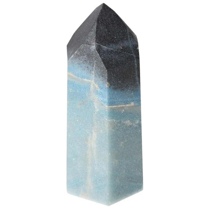 Polished Trolleite Obelisk in blue and violet hues by Sylvia Crystals, symbolizing intuition and spiritual enlightenment.