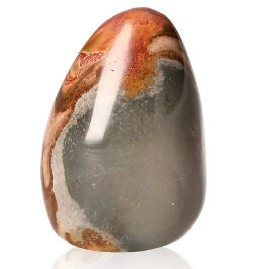 Polychrome Jasper Free Form with vibrant colors, showcasing red, orange, brown, green, and yellow patterns, known for grounding energy.