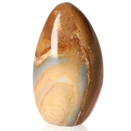 Polychrome Jasper Free Form gemstone with vibrant earthy tones of brown, orange, and yellow. Unique patterns, also known as Desert Jasper.