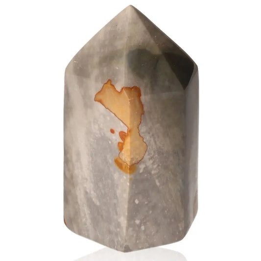 Polychrome Jasper Tower featuring vibrant earth-toned bands and a polished finish, also known as Desert Jasper.