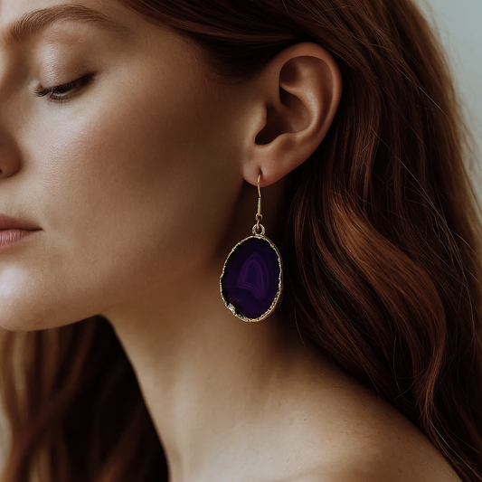 Orecchini a gancio con fetta di agata (oro)