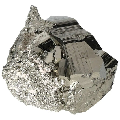 Polished pyrite cube with golden luster, highlighting its radiant energy and grounding power in geometric form.