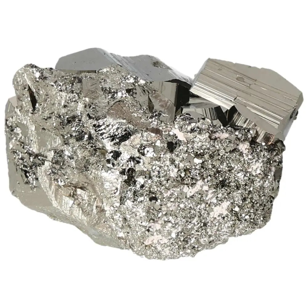 Polished pyrite cube with metallic luster, showcasing radiant energy and grounding power for decorative and spiritual use.