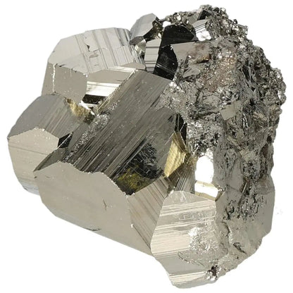 Pyrite cube with polished surface, showcasing golden luster and crystalline texture. Ideal for enhancing energy and decor spaces.