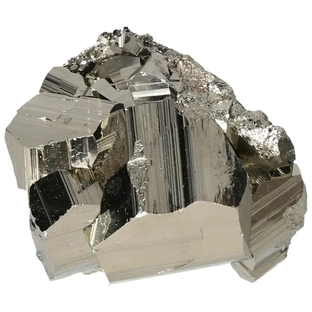 Shiny polished pyrite cube reflecting light, showcasing its golden luster and natural texture.
