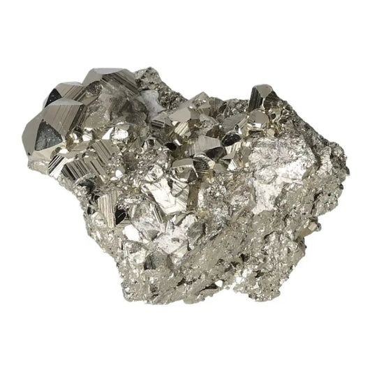 Superior quality rough pyrite cluster with metallic luster and geometric formations showcasing natural elegance.