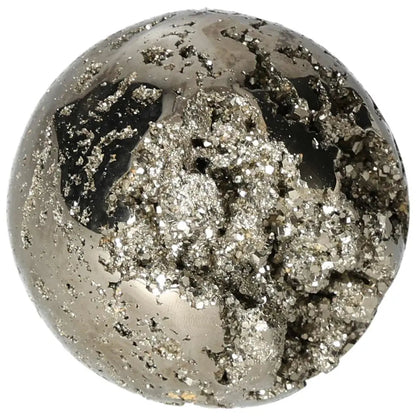 Polished Pyrite Sphere 7 cm with golden luster, showcasing radiant energy and grounding power through its sparkling surface.