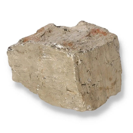 Pyrite mineral with golden hue and metallic luster, known as "Fool's Gold," symbolizing wealth and prosperity.