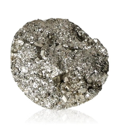 Close-up of pyrite mineral displaying its golden hue and metallic luster, known as Fool's Gold, symbolizing abundance and prosperity.