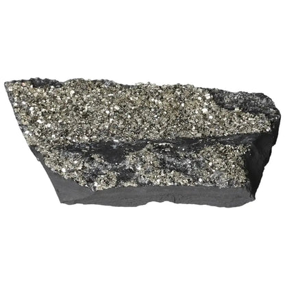 Pyrite with basalt stone from Sylvia Crystals, shimmering surface, ideal for personal growth and empowerment.