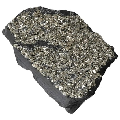 Pyrite with Basalt crystal showcasing shimmering metallic surface, enhancing personal growth and confidence. Premium from Sylvia Crystals.