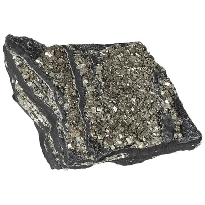 Pyrite with Basalt by Sylvia Crystals, showcasing premium handpicked minerals blending elegance and luxury in a natural formation.