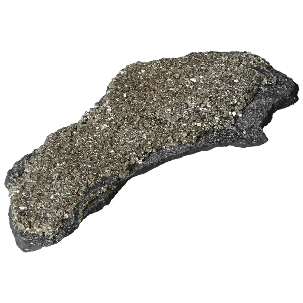 Pyrite with Basalt crystal showcasing sparkling pyrite atop grounding basalt, representing luxury and spiritual depth, by Sylvia Crystals.