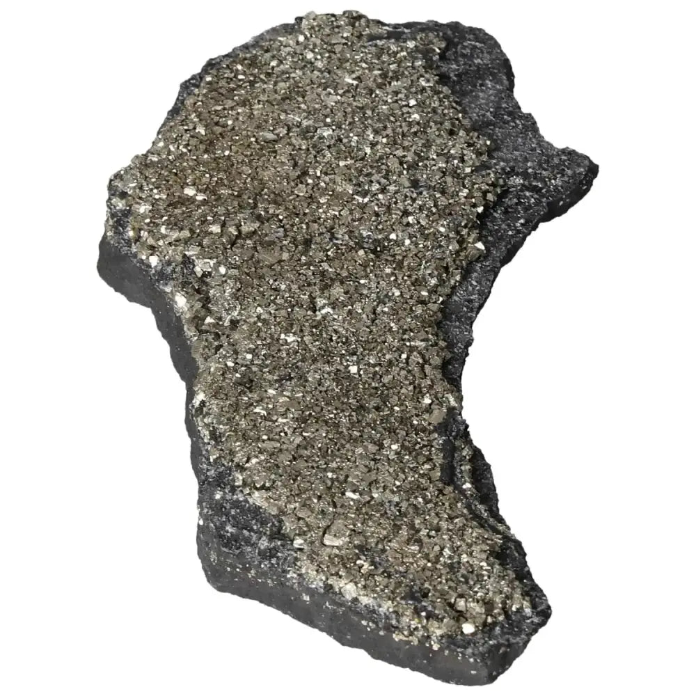Sparkling Pyrite on Basalt stone from Sylvia Crystals, showcasing its luxurious and spiritual allure.