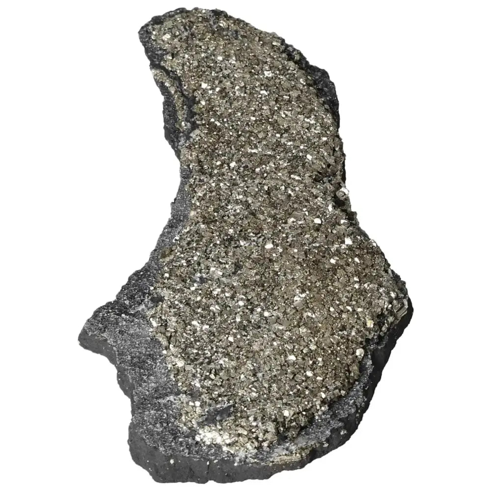 Luxury Pyrite with Basalt crystal, sparkling brilliance on grounding stone, premium Sylvia Crystals offering for creativity and spiritual depth.