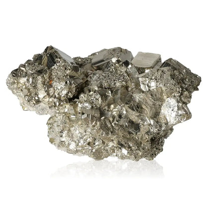 Cluster of shiny pyrite druzes, known as 'Fool's Gold,' displaying a radiant golden hue and metallic luster. Symbolizes abundance and prosperity.