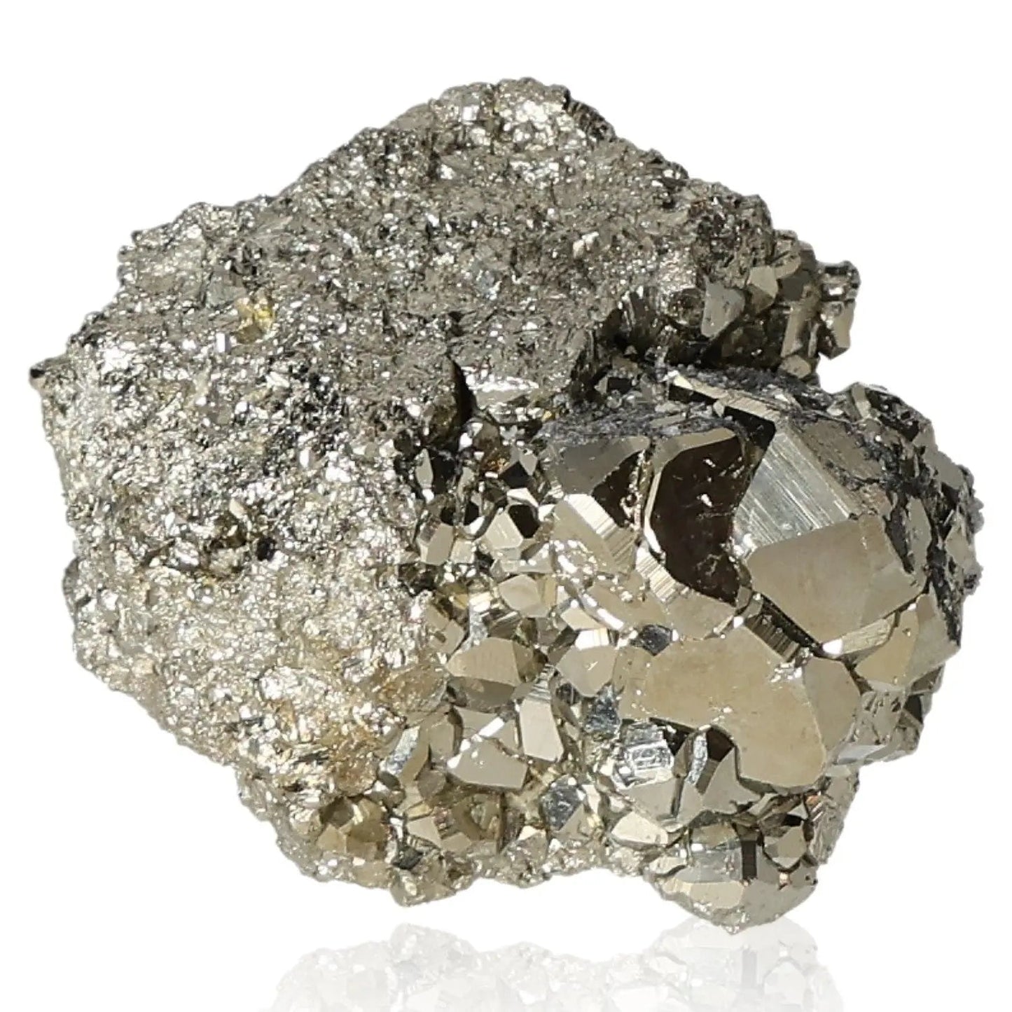 Shimmering pyrite druzy with golden hue and metallic luster, known as Fool's Gold, symbolizing abundance and prosperity.